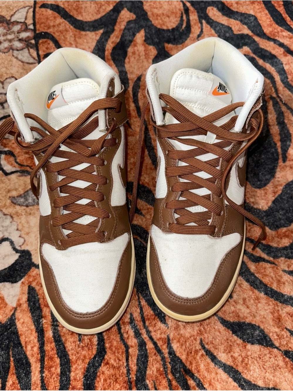 Nike Men’s High-Top Dunk Sneakers — Brown / White